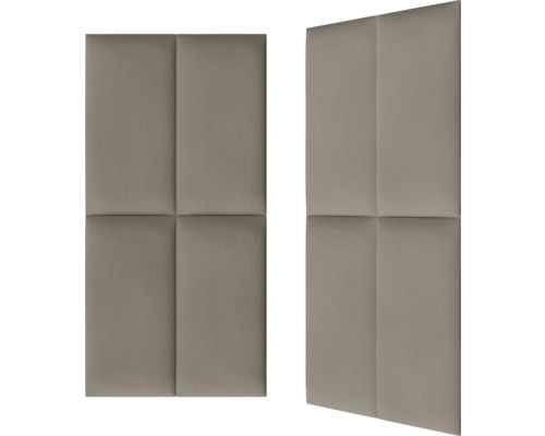 Dva obdélníkové stěnové panely s polstrovaným povrchem, každý rozdělený na čtyři čtverce, pro nástěnné dekorace