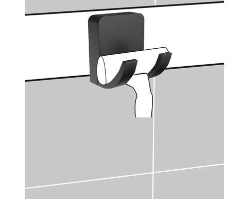 Černý držák stěrky do sprchy k montáži na stěnu