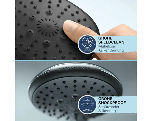 Sprchová hlavice Grohe s funkcí Speedclean a nárazuvzdorným silikonovým kroužkem