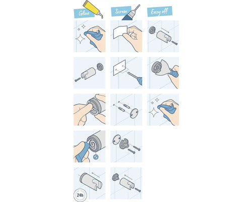 Návod k montáži koupelnového příslušenství lepením nebo šroubováním