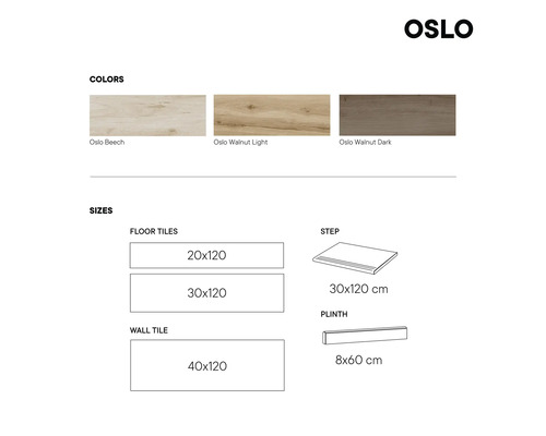 Přehled barev a velikostí dlaždic Oslo