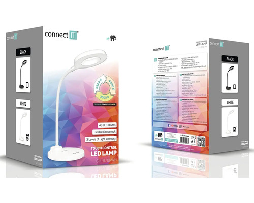 Balení LED lampy Connect IT s dotykovým ovládáním, flexibilním husím krkem a 3 teplotami barev