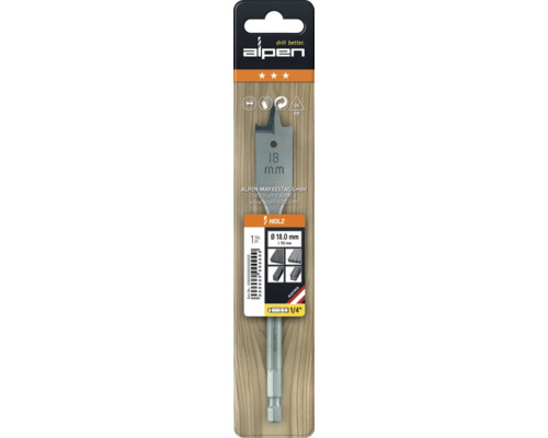 Šroubovitý vrták do dřeva Alpen o průměru 18 milimetrů v balení