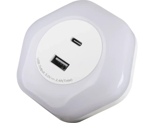 Čtvercové LED noční světlo s USB a USB-C porty