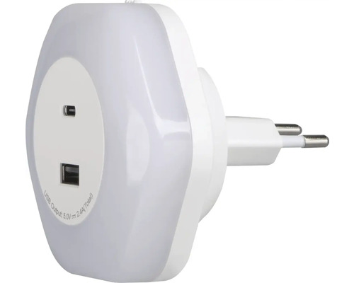 Noční světlo se zásuvkou a USB portem