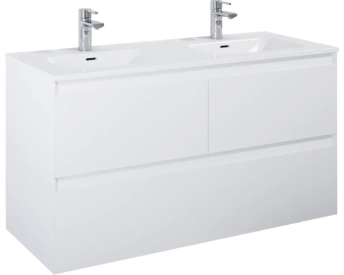 Skříňka pod umyvadlo se dvěma umyvadly a dvěma bateriemi