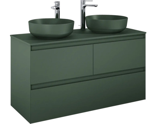 Skříňka pod umyvadlo se dvěma umyvadly a zásuvkami