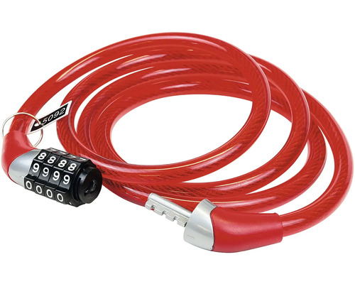 Červený lanový zámek s číselným kódem pro jízdní kola