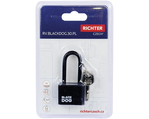 Visací zámek Black Dog se dvěma klíči v balení