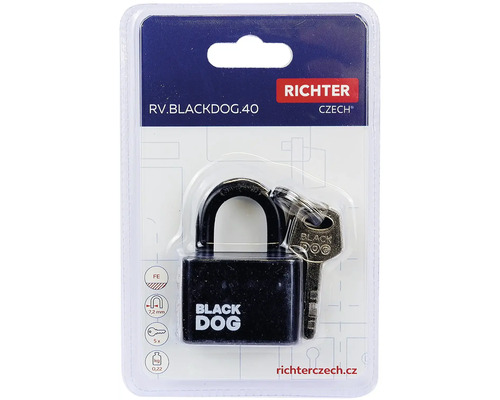 Černý visací zámek Black Dog s klíči v balení