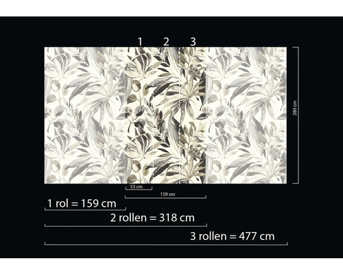 Ilustrace šířek tapet s dekorem listů