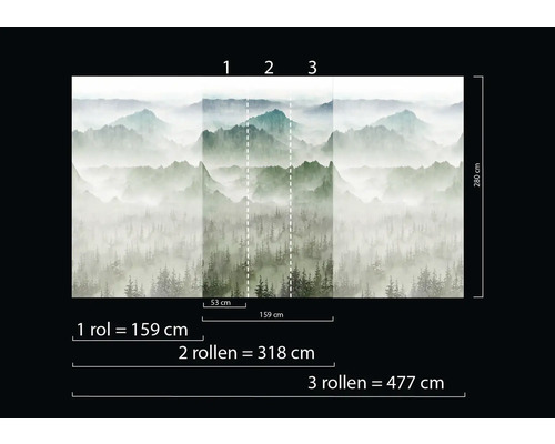 Fototapeta s horskou krajinou a údaji o velikosti