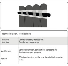 Dekorační šála se závěsnými poutky a průsvitnými vlastnostmi