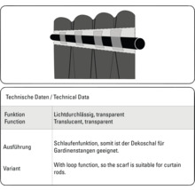 Dekorační šála se smyčkami pro upevnění na záclonové tyče