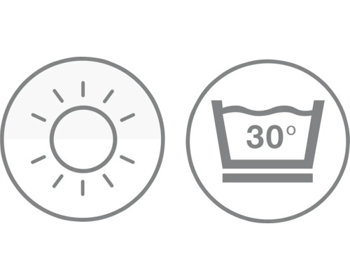 Symbol pro sluneční záření a teplotu praní 30 stupňů