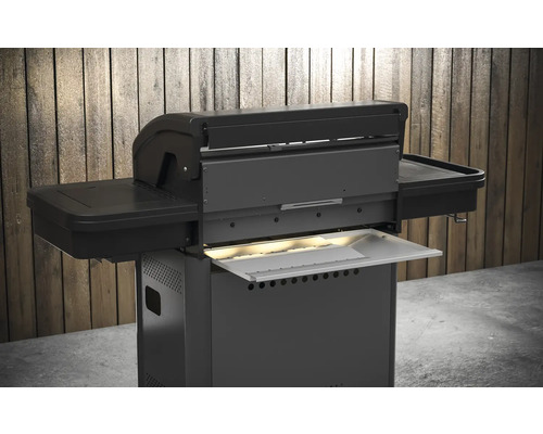 Plynový gril s bočními odkládacími plochami a výsuvnou miskou na tuk