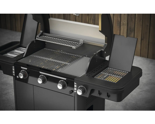Plynový gril se čtyřmi hořáky a ohřívacím roštem