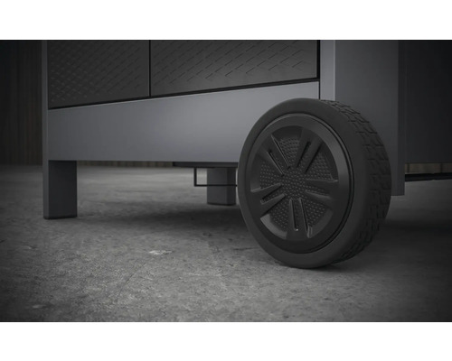 Detailní záběr spodní skříňky s kolečky