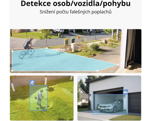 Detekce osob, vozidel a pohybu pro snížení počtu falešných poplachů.