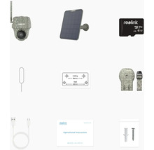 Příslušenství k fotopasti Reolink včetně solárního panelu, karty Micro SD a návodu k obsluze