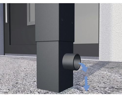 Odtok dešťové vody na sloupku se směrovými šipkami