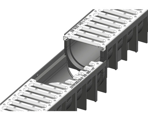 Detailní pohled na odvodňovací žlab s roštem