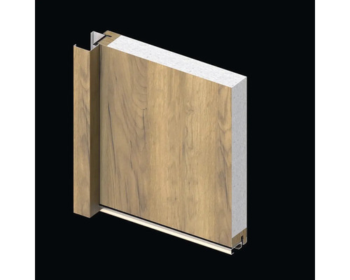 Průřez dveřním křídlem s dřevěným povrchem