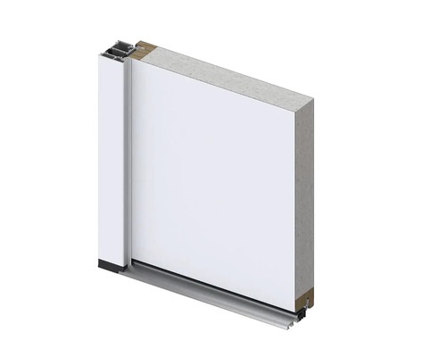 Řez dveřmi s dveřním křídlem, rámem a podlahovou lištou pro instalaci