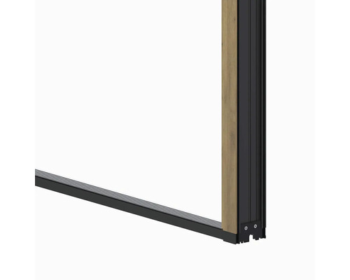 Detail posuvného rámu dveří s dřevěným obkladem