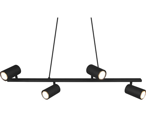 Černé stropní svítidlo se čtyřmi reflektory