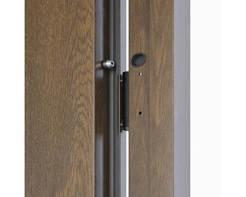 Detail dveří s kukátkem a bezpečnostním zámkem