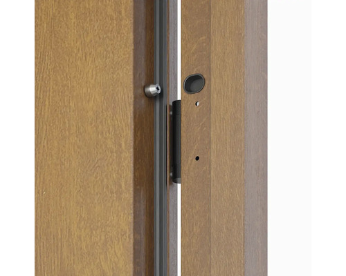 Detail dřevěných dveří s kováním