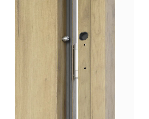 Detail dřevěných dveří s kováním a kukátkem