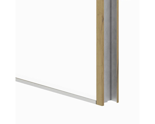 Detail posuvného kování dveří s dřevěným dekorem