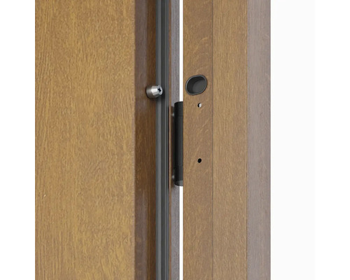 Detailní pohled na dřevěné dveře s kováním