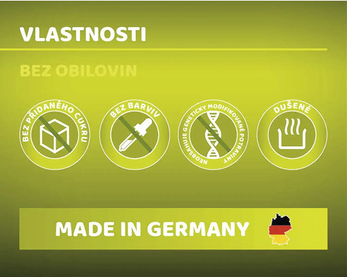 Vlastnosti produktu: Bez obilovin, bez přidaného cukru, bez barviv, neobsahuje geneticky modifikované organismy, dušené, vyrobeno v Německu