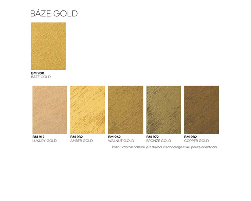 Vzorník různých odstínů zlata pro interiérové barvy