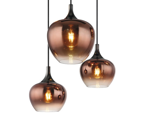 Závěsná lampa se třemi svítidly a skleněnými stínidly