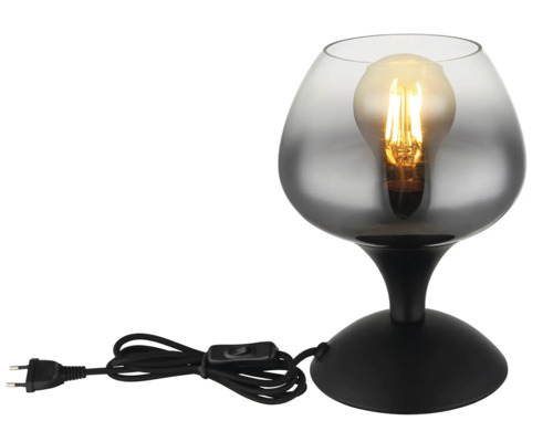 Stolní lampa s šedým skleněným stínidlem a černou základnou