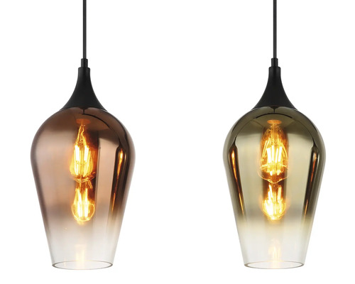 Dvě závěsné lampy se skleněným stínidlem