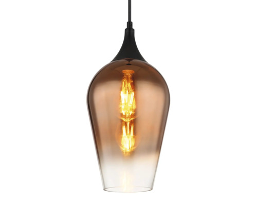 Závěsná lampa s jantarovým skleněným stínidlem a světelným zdrojem