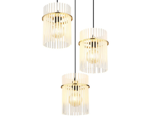 Závěsné svítidlo se třemi skleněnými a kovovými stínidly