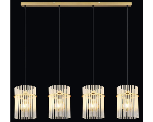 Závěsné svítidlo se čtyřmi žárovkami, válcovými stínidly a tyčinkovou výzdobou