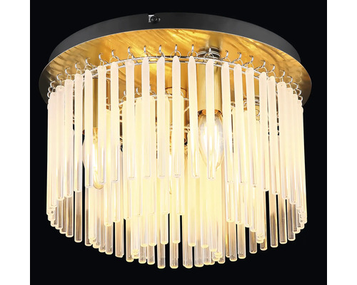 Stropní svítidlo se skleněnými tyčemi a několika světelnými zdroji