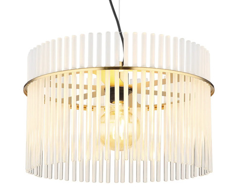 Závěsná lampa s průhlednými tyčemi a kulatým tvarem