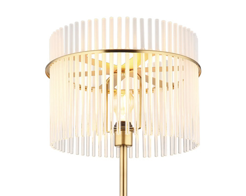 Stojací lampa se stínidlem z skleněných tyčí a kovovým rámem