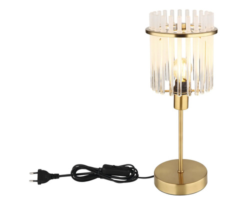 Stolní lampa s průhlednými skleněnými tyčemi a kovovou základnou
