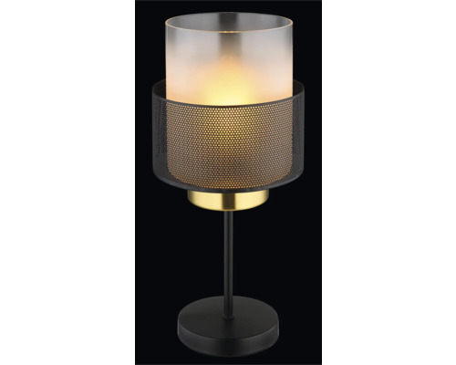 Stolní lampa se skleněným válcem a kovovým sítem