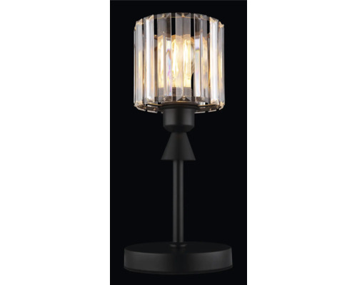 Stolní lampa s čirými křišťálovými akcenty a černou kovovou základnou
