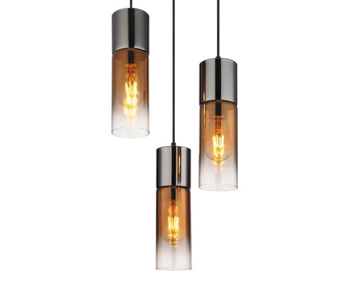 Trojitá závěsná lampa s válcovými stínidly a žárovkami